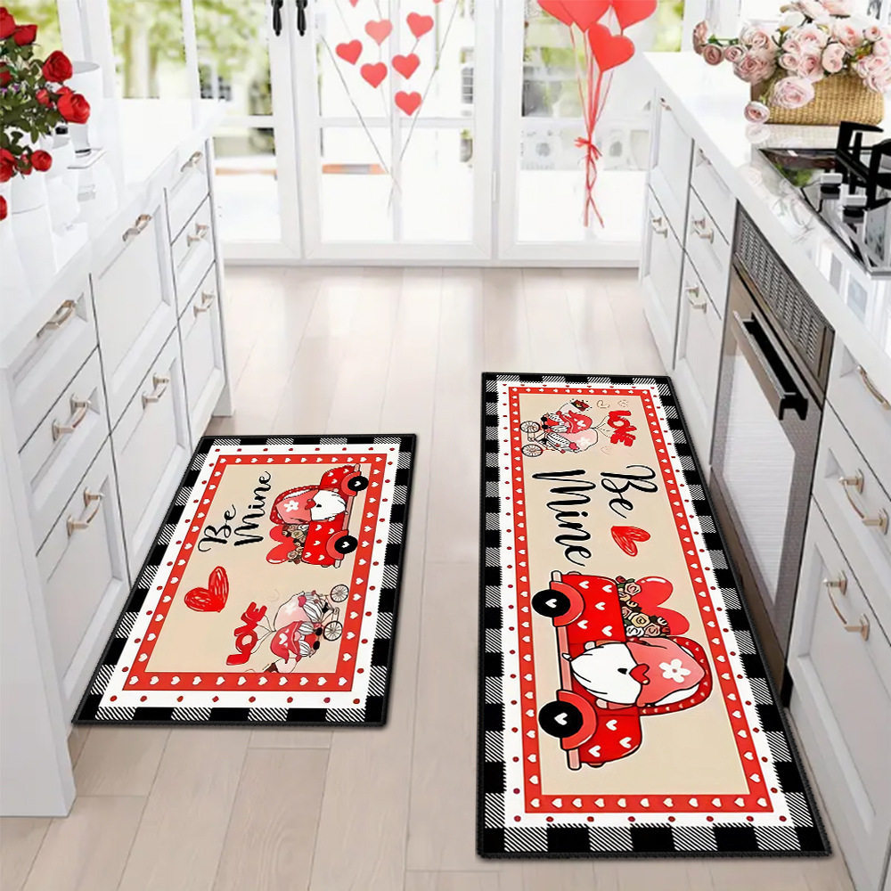 Amazon día de San Valentín alfombra de piso de cocina doméstica dos piezas conjuntos de alfombra de piso resistente a la suciedad y alfombra de puerta de entrada
