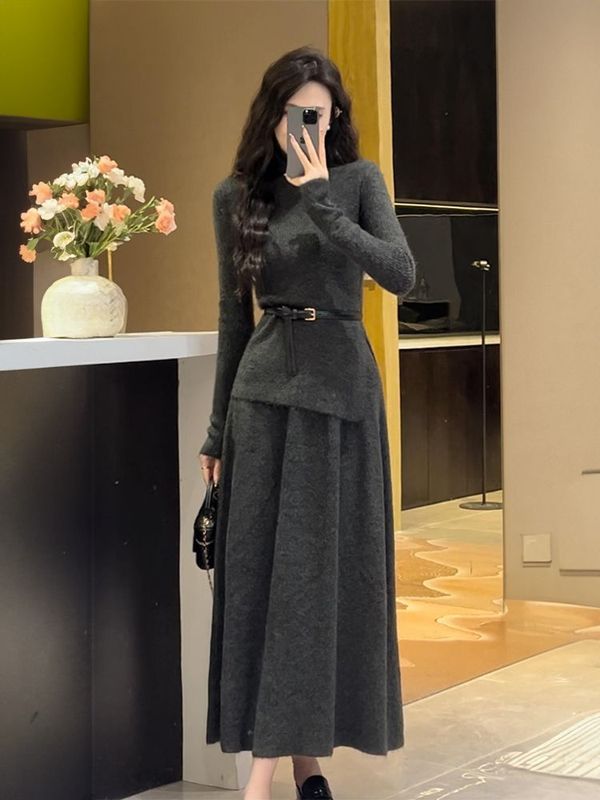 小香针织毛衣连衣裙子女秋冬季2025新款内搭套装感穿搭一整套|undefined