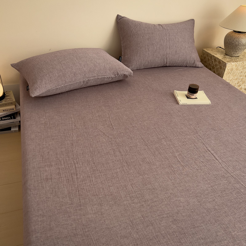 Sábana de algodón de hilo arrugado de color sólido, pieza individual 100 algodón dormitorio de verano, funda de almohada individual, juego de tres piezas