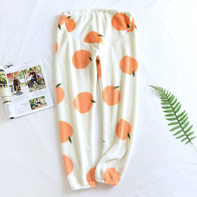 Autumn and winter thickened flannel postpartum pants postpartum pajama pants with cuffed feet, soft and comfortable maternity pants