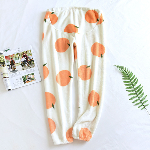 Autumn and winter thickened flannel postpartum pants postpartum pajama pants with cuffed feet, soft and comfortable maternity pants