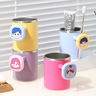 304 Stainless Steel Brush Cup A Four Double Layer Cute Cartoon Mouthwash Cup Tooth Cup Bathroom Cup