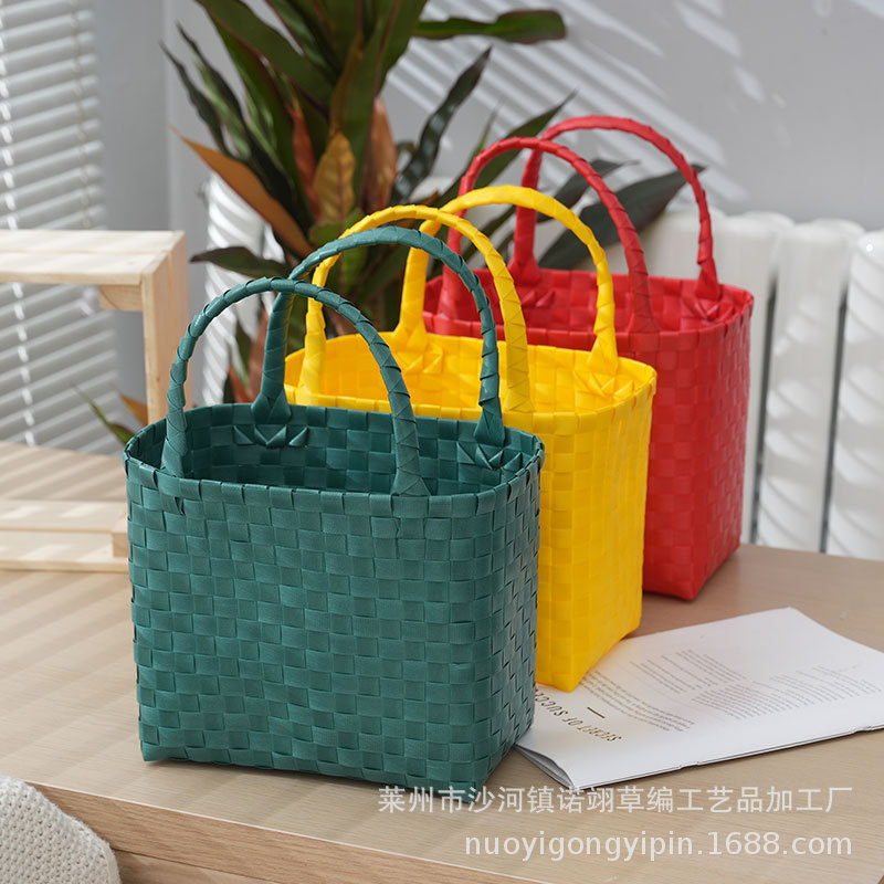 Plastic Handmade Woven Bag Small Square Bag Vegetable Basket Shopping Bag Children's Gift Bag Hand Gift Woven Basket Handbag