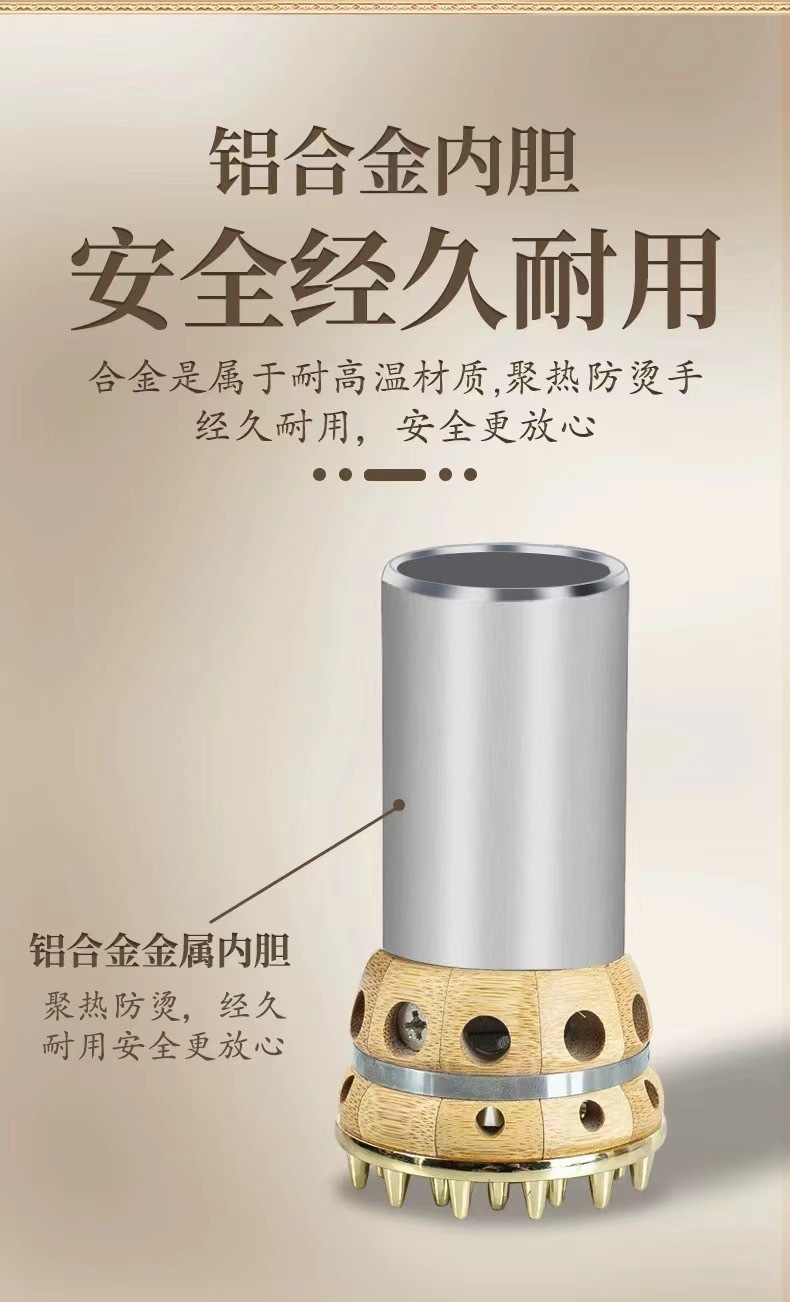 4cm Copper Moxibustion Jar Portable Open Flame Moxa Burner with Gua Sha Massage Comb for Joint Care key features