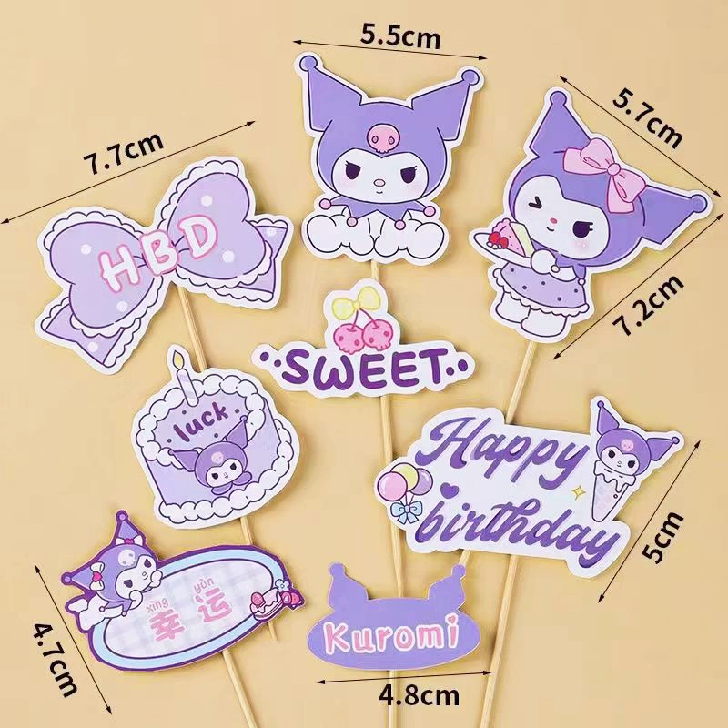 Cake toppers (Kulomi) Kuromi & Yugui dog figurines, colorful 10‑piece sets, birthday dessert