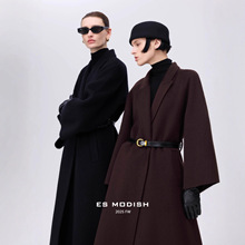 ES MODISH 冬季新品韩系高级西装领长款气质双面呢羊毛大衣配腰带