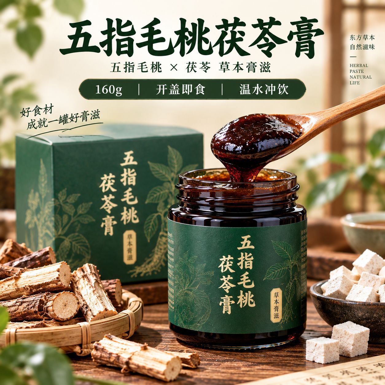 Wu Zhi Mao Tao Fu Ling Herbal Paste (220g) — Traditional Steam-Simmered Herbal Paste with Mulberry, Adzuki Bean & Huo Xiang details