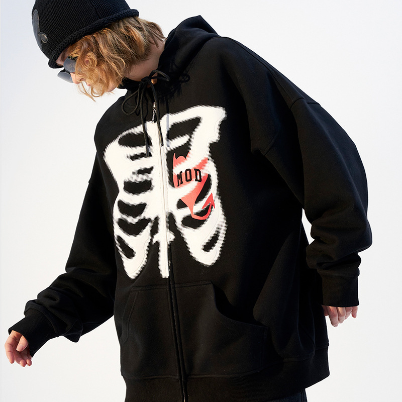 Y2K Gothic Skull Sweatshirt Oversized Hoodie Men's Autumn Zip Coat Top Men's 90 s Y2K Gothic Skull Sweatshirt Oversized Hoodie Men's Autumn Zip Coat Top Men's 90 s