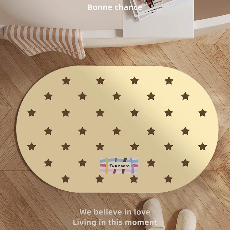 Korean-Style Diatomaceous Earth Floor Mat, Fresh and Simple Design with Stars, Absorbent and Non-Slip Foot Mat for Home Bathroom, Dirt-Resistant Mat for Entryway