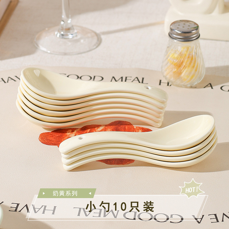 Alta sensación de crema de piedra platos set de platos set de platos de sopa tazón de arroz set de platos esmaltado de cerámica de color tazón de fideos caseros image 28