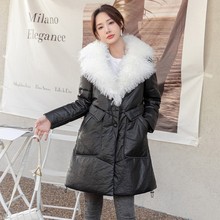 海宁真皮羽绒服女2025冬季新款羊羔毛西装领绵羊皮中长款宽松外套