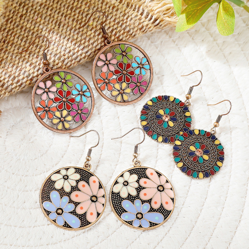 Hanqi jewelry cross-border alloy set earrings drops drop oil famous family wind geometric earrings combination wholesale