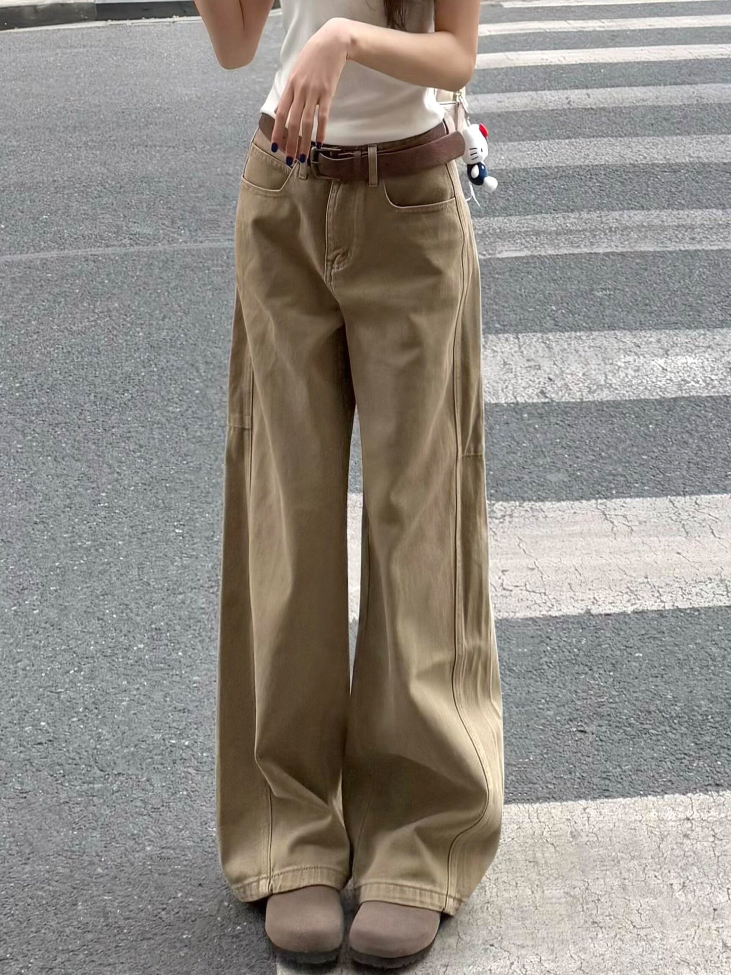 American-style retro khaki straight-leg jeans for women, new summer collection, high-waisted, loose-fitting, and slimming wide-leg pants for plus-size women