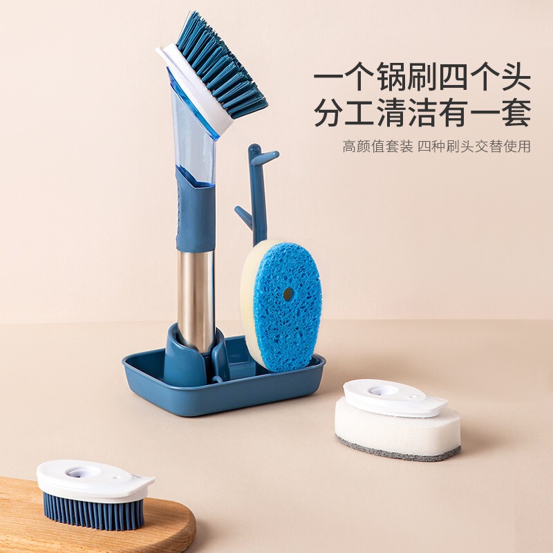 Source Factory Liquid-Filled Dishwashing Cleaning Brush Kitchen Grease Cleaning Pot Brush Sponge Brush Long Handle with Base Cleaning Set Source Factory Liquid-Filled Dishwashing Cleaning Brush Kitchen Grease Cleaning Pot Brush Sponge Brush Long Handle with Base Cleaning Set