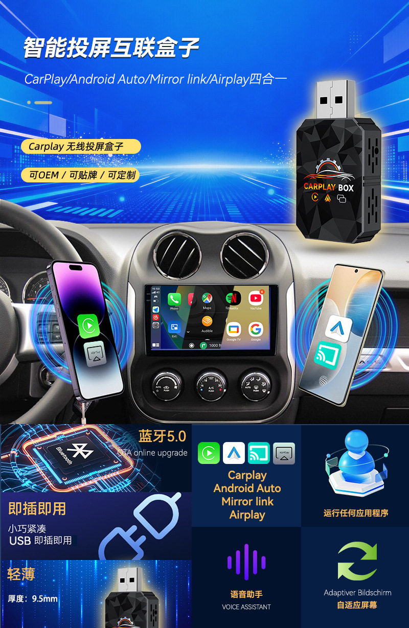 Hot-Selling 4-in-1 Car Interconnect Box Wireless Carplay Module Smart Mirror Screen Projection Carplay Box