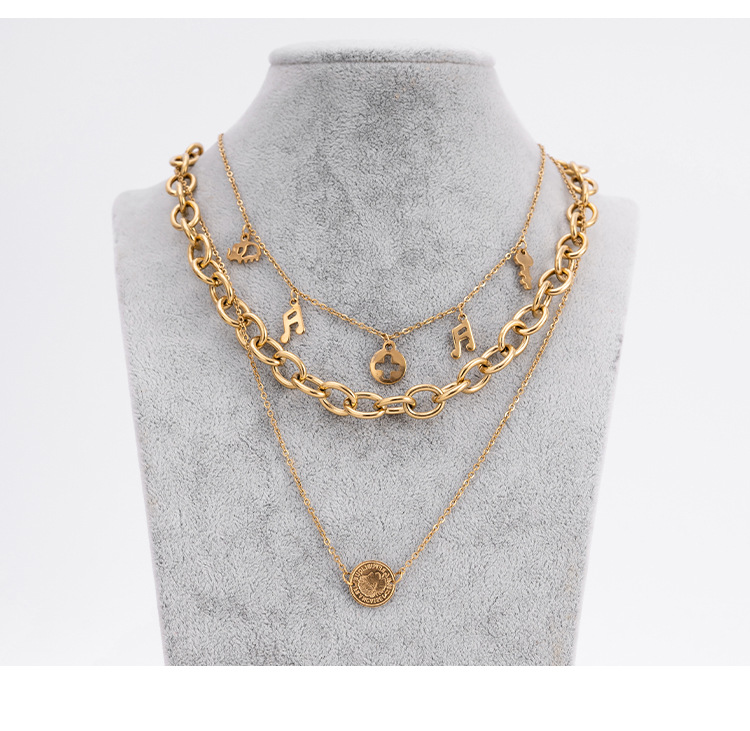 Metal texture multi-layer layered circular hang tag necklace for women's small accessories, clavicle c, Cuban neck_voghion.com