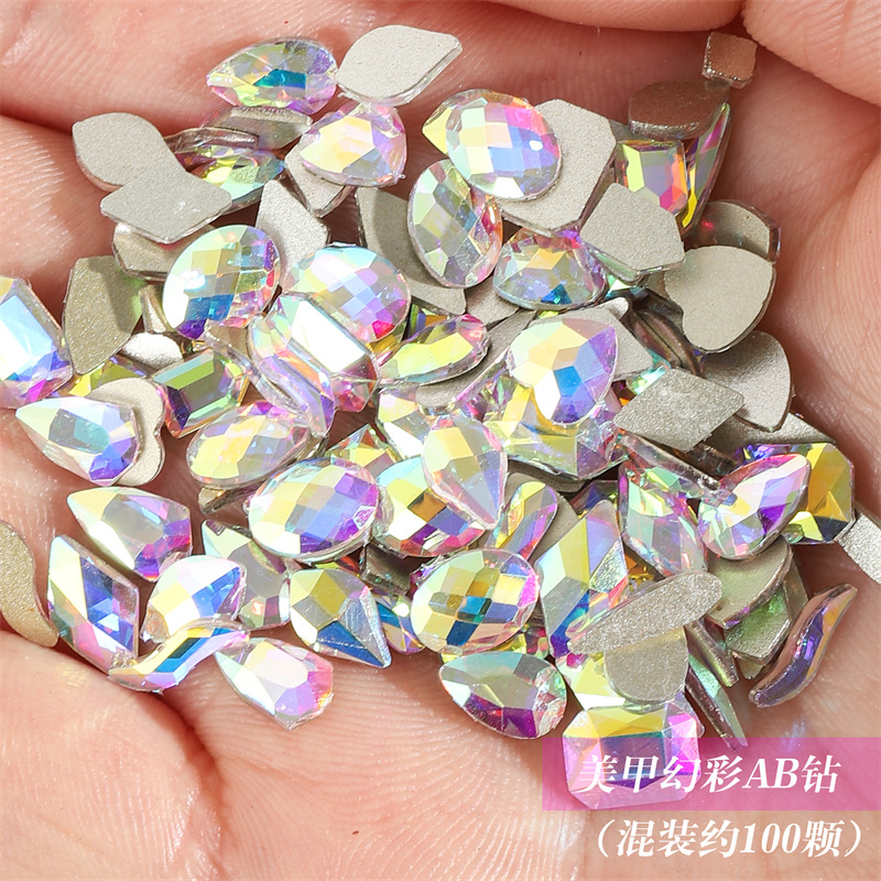 Mezclado 100 accesorios de uñas Aurora Phantom diamante especial en forma de pegatinas de diamantes llenos Nueva York tormenta brillante Negro uñas Fondo caliente diamante