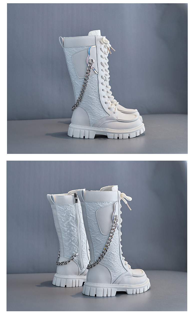 Buty dziecięce buty dziecięce wodoodporne antypoślizgowe modne buty średniej wysokości buty dziecięce pojedyncze buty rodzic dziecko łańcuch księżniczka skórzane buty_voghion.com