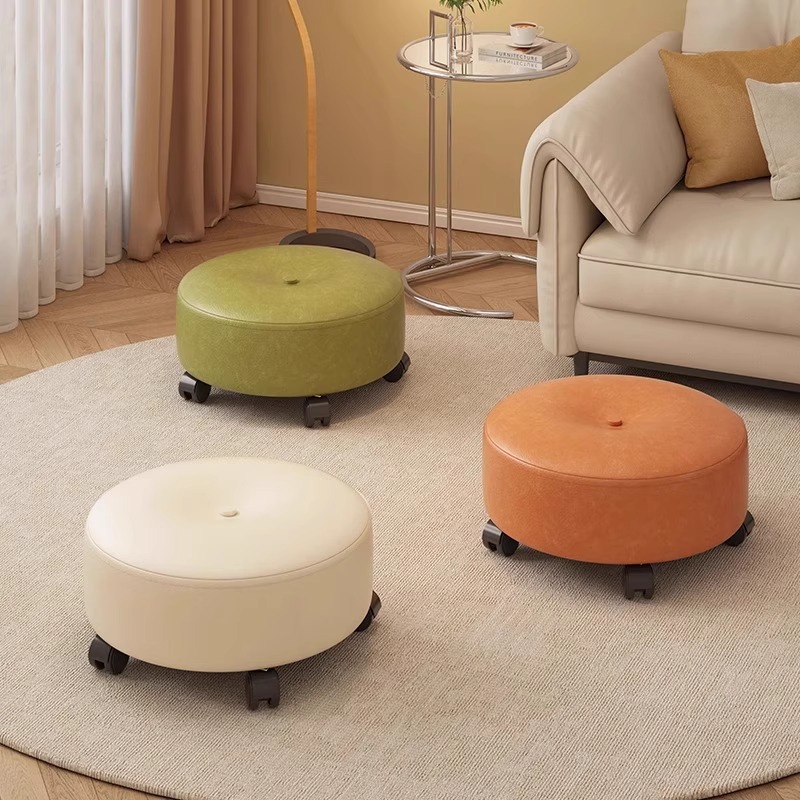 Small Round Stool with Swivel Wheels, Household Shoe-Changing Stool, Children's Bench, Trendy Coffee Table Stool with Wheels, Low Stool Wholesale