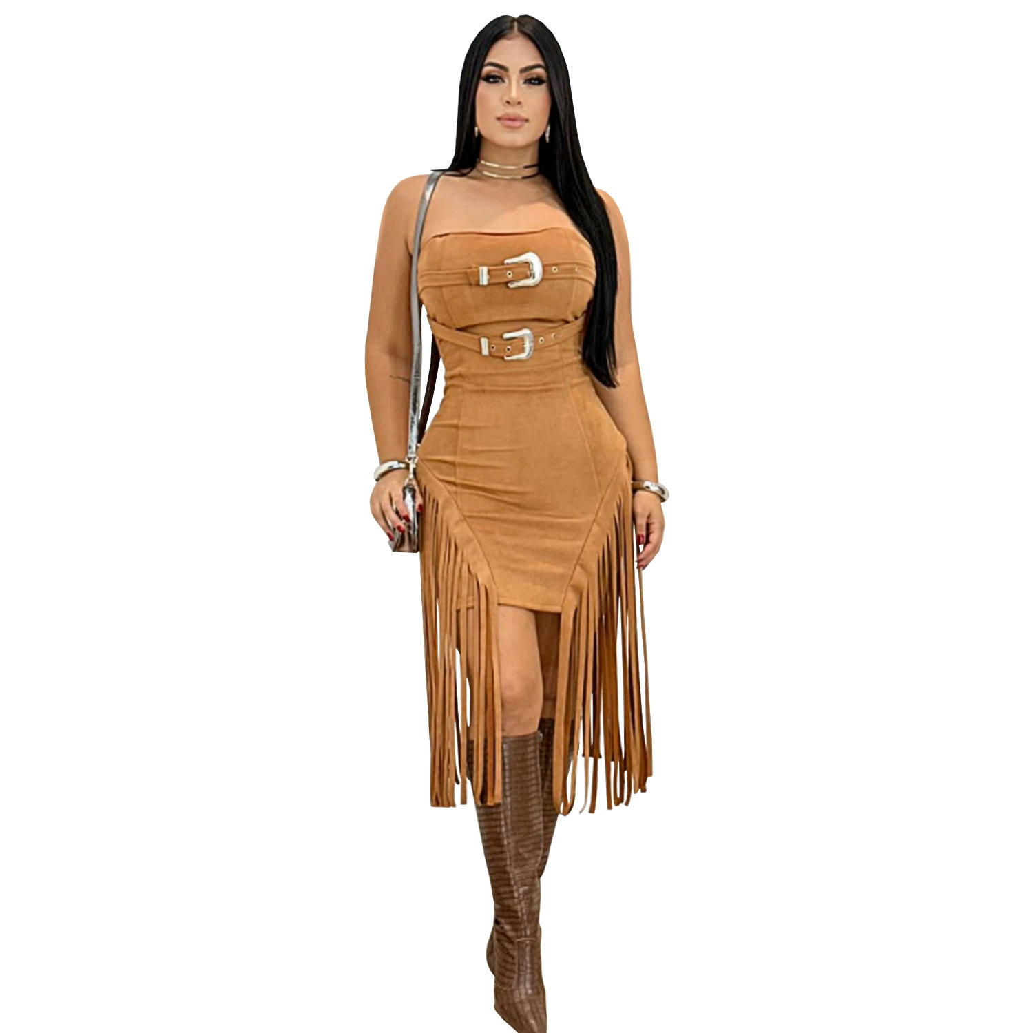 C7426 Cross-border AliExpress Amazon Ropa de mujer de moda europea y americana Vestido de borla sin mangas sexy con top de tubo sin mangas image 8