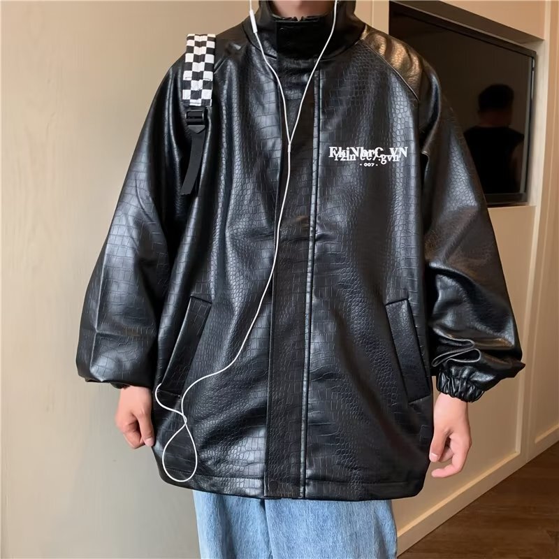 Spring and Autumn Men's and Women's Harajuku Style Retro PU Leather Jacket Instagram Style Workwear Hip-hop Crocodile Pattern Casual Couple Must