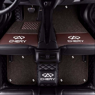 Modelə uyğun ayaqaltı — coverage car floor mats - tiggo-3x-with-car-logo-double-layer-black-brown