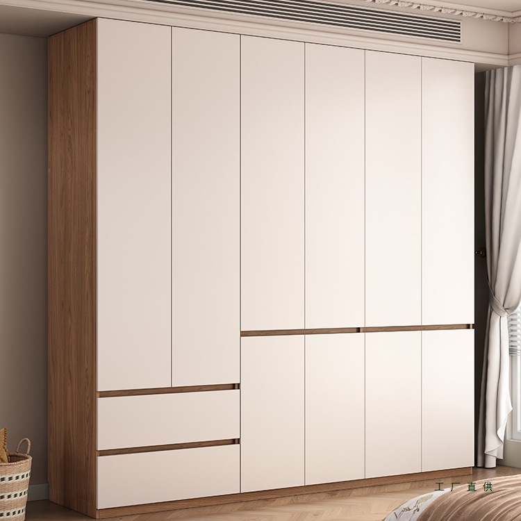 Foshan Solid Wood Wardrobe for Home Bedroom, Segmented, One-Door to Ceiling, Simple Modern Combination, Cream Style, Panel Type, Four-Door