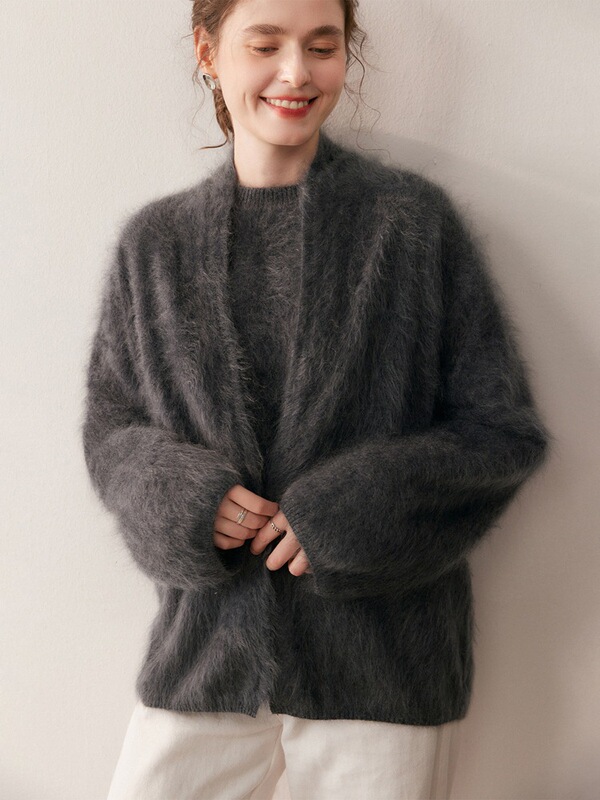 Autumn and Winter Fleece Knitted Cardigan Coat, Cashmere Sweater, Loose Fit for Commuting, Single-Button Pure Wool Sweater, Thick Cashmere Cardigan