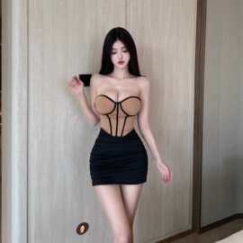 欧美跨境外贸女装东南亚性感辣妹紧身抹胸连衣裙收腰包臀裙带胸垫