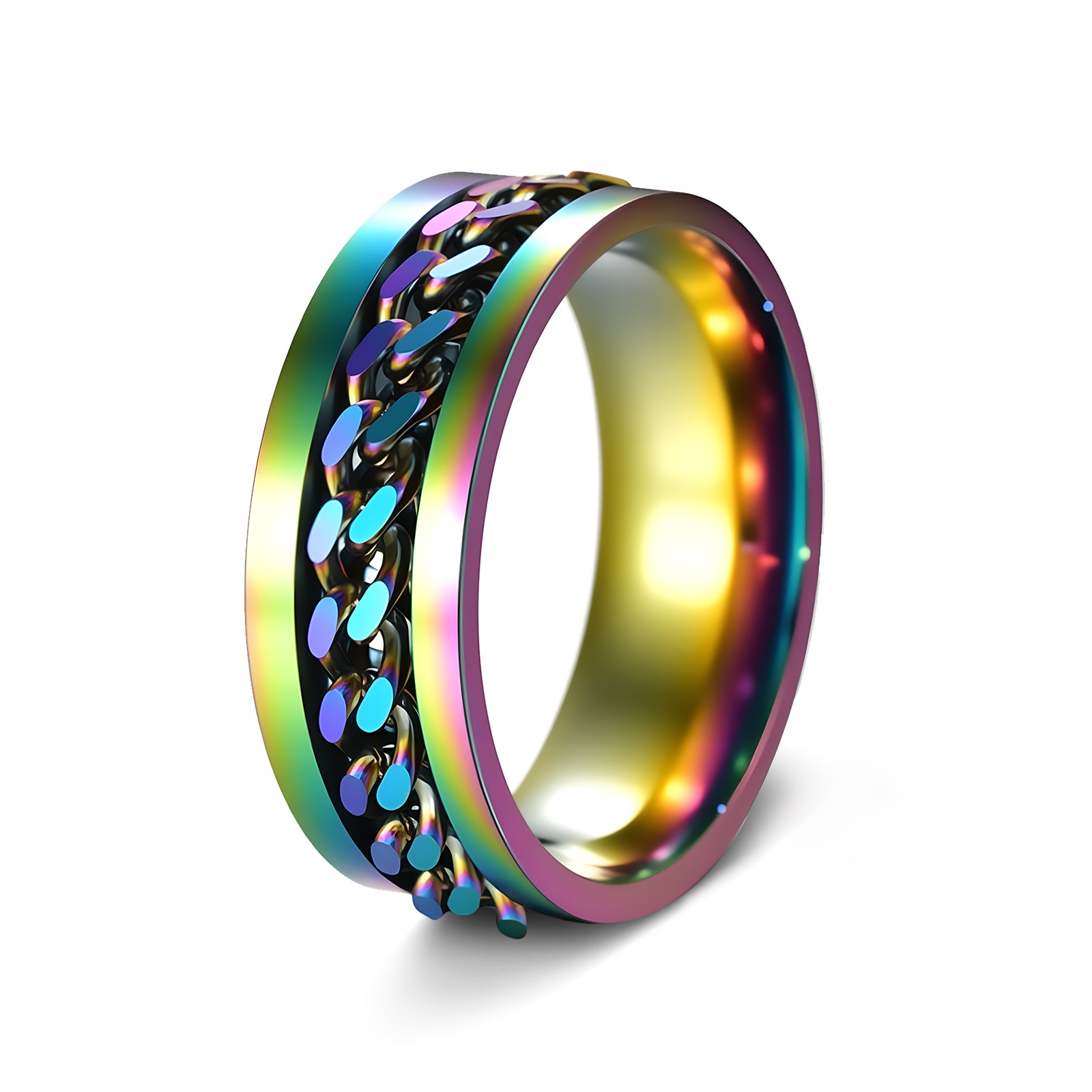 Hombres de acero de titanio pulsera giratoria anillo de cadena giratoria joyería de descompresión popular en línea anillo de cerveza de botella abierta