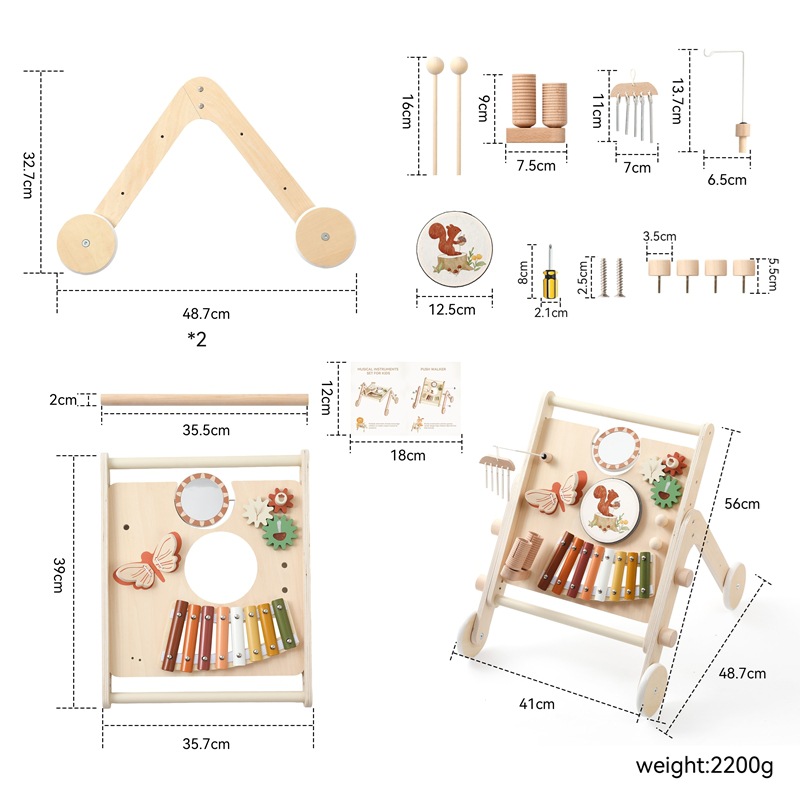 Carrito de música de mesa de sonido de piano de gran pieza, andador, juguetes para niños, mesa ocupada de rompecabezas de educación temprana multifuncional para bebés