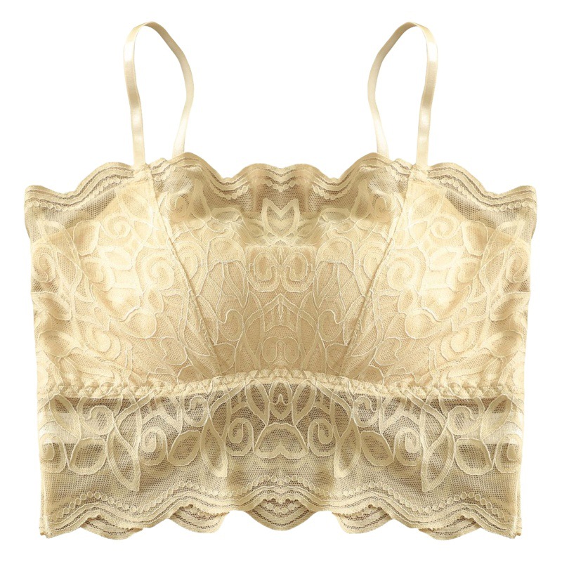 Large Size French Style Sexy Lace Beautiful Back Wrap Breast Tube Top with Chest Pad No Steel Ring Base Camisole Vest Bra for Women