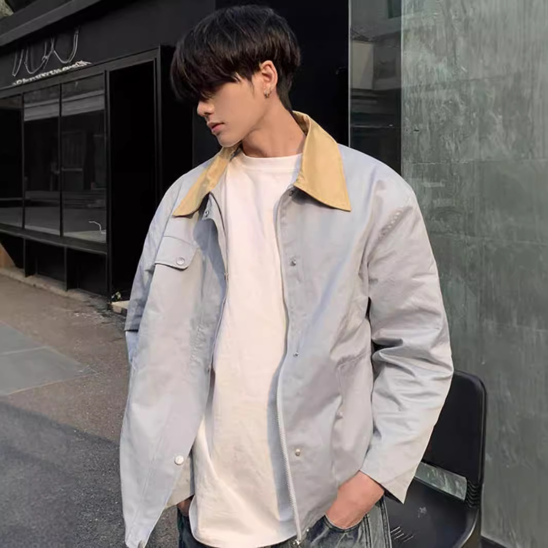 Retro blue lapel jacket for men's spring and autumn new trend workwear, high-end three-dimensional silhouette jacket_voghion.com