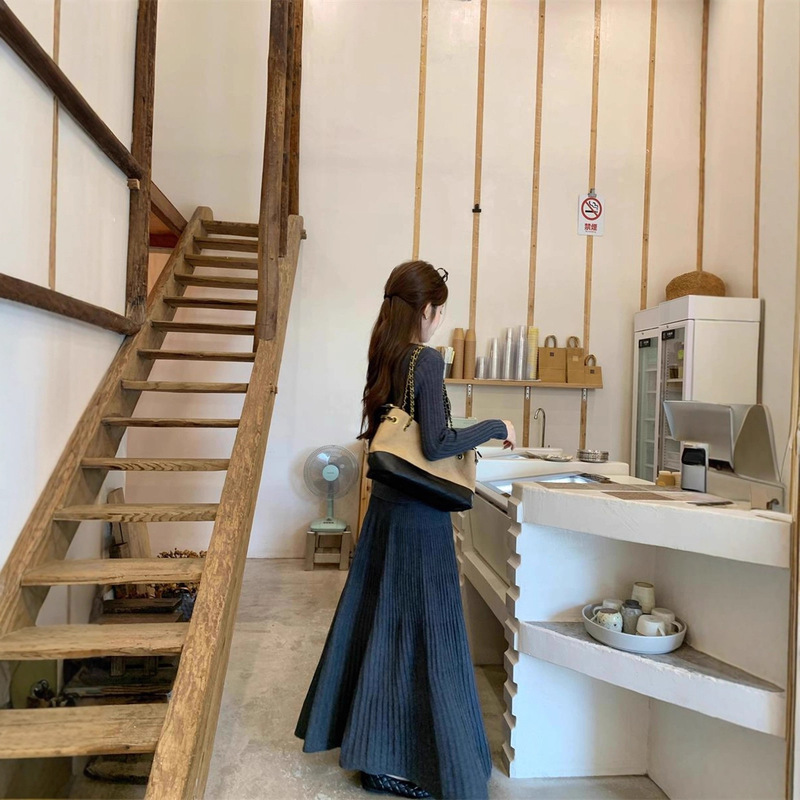 法式气质修身显瘦长袖针织高腰半身长裙女2025秋季新款时尚套装潮|undefined