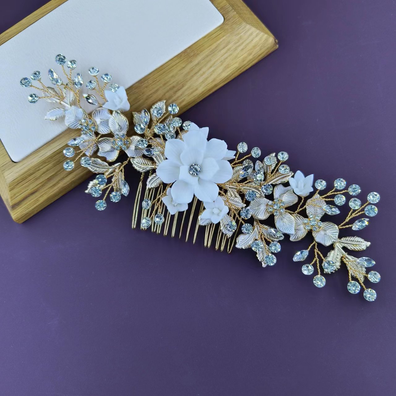 European and American cross-border handmade ceramic flower hair accessories, elegant wedding headpieces, bridal accessories, and crystal hair decorations
