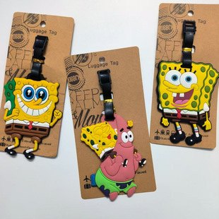 Cartoon Animation Spongebob Patrick Luggage Tag PVC Drop Glue Suitcase Shipping Tag Anti-loss Pendant