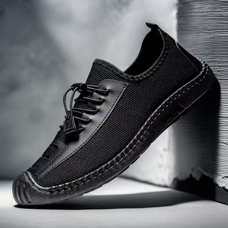2025 verano nuevo estilo zapatos casuales de suela blanda para hombre zapatos de papá de mediana edad suela de tendón de vaca zapatos de malla tejidos transpirables perezosos