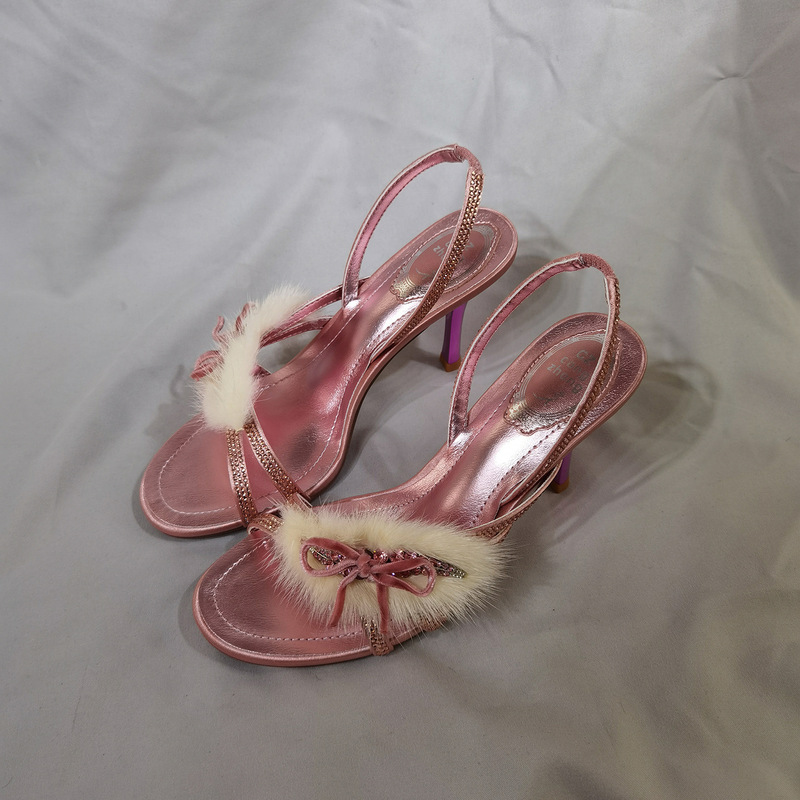 Luxurious Mink Fur Stiletto Sandals for Women, Open-Toe High Heels for Banquets and Parties, Rhinestone Pink Sandals, 2026 New Model Luxurious Mink Fur Stiletto Sandals for Women, Open-Toe High Heels for Banquets and Parties, Rhinestone Pink Sandals, 2026 New Model