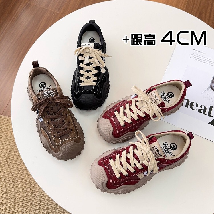 Shougu 2025 Super Cute Thick-Soled Shoes for Women, Autumn New Retro Niche Outdoor Hiking Shoes, Dad Shoes