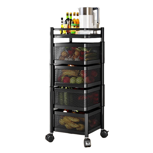 Kitchen rotating multi-functional storage rack household floor multi-layer snack trolley fruit and vegetable basket storage rack