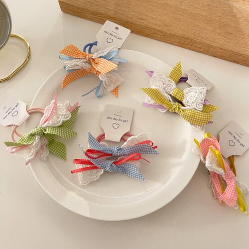 2 packs of candy-colored bow hair rope ins girl heart hair ring head rope double ponytail rubber band Japanese and Korean soft girl hair accessories