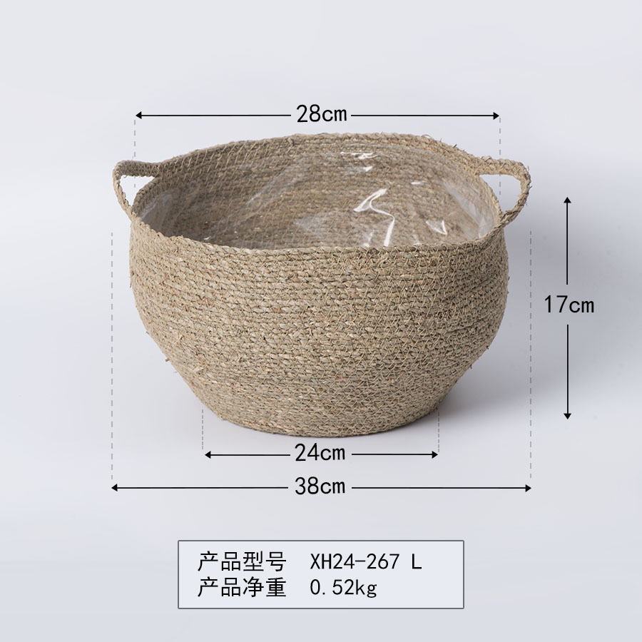 Cesta de almacenamiento con marco tejido de cuerda de paja de mar Cesta de almacenamiento de estilo pastoral tejida con cuerda hecha a mano Maceta de paja Cesta de acabado de ratán retro