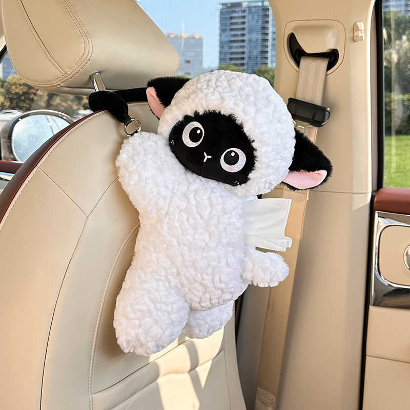 Automóvil encantador gato perro caja de toallas de dibujos animados muñeca coche colgante caja de extracción muñeca de peluche bolsa de toallas de papel