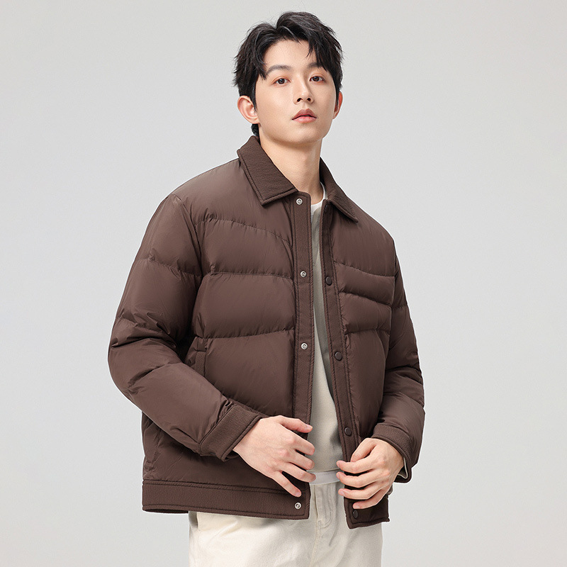 2025 라이브 방송 인기 고품질 다운 재킷 남성용 짧은 옷깃 야외 스포츠 따뜻한 재킷으로 두 번 열 수 있음