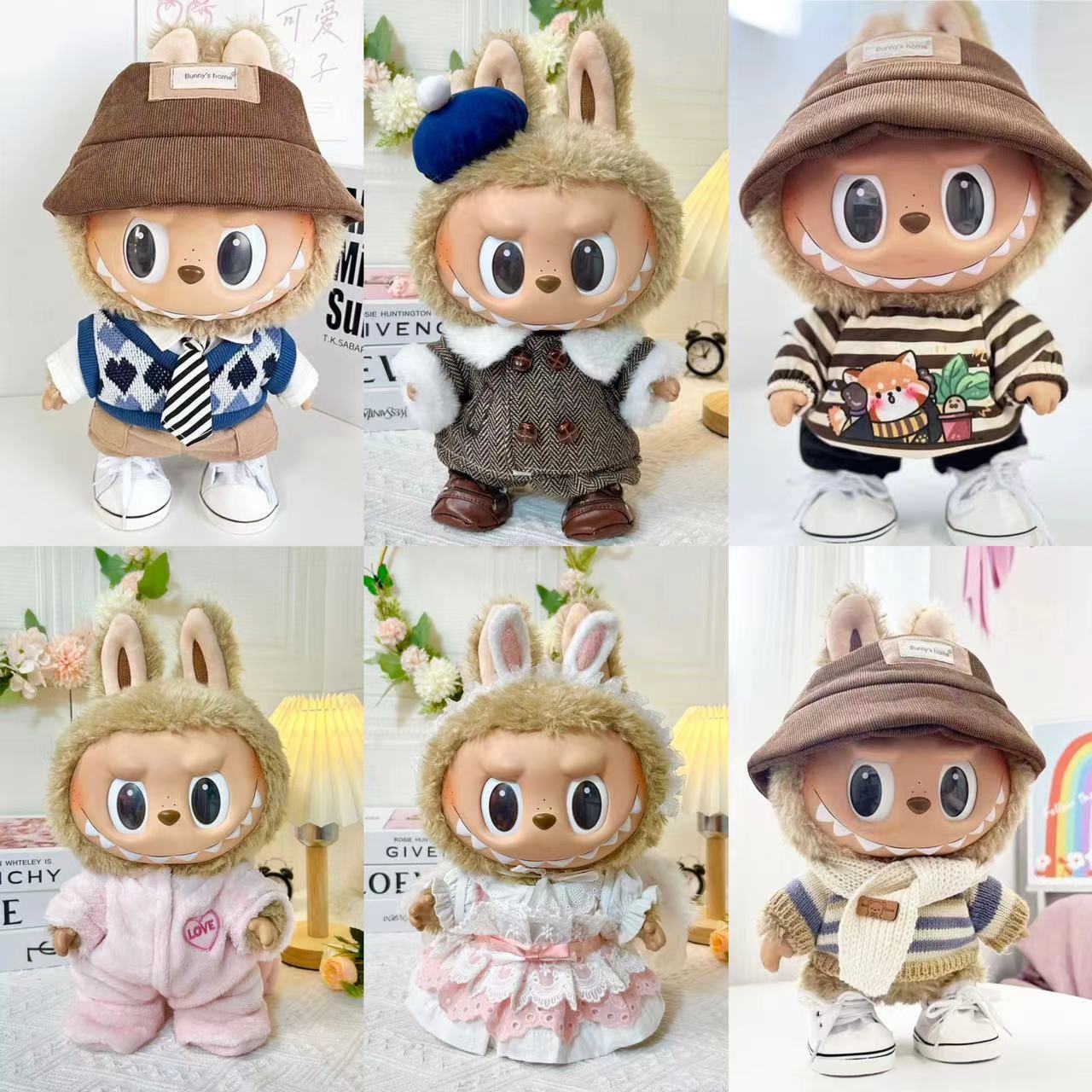 38cm Labubu 비닐 봉제 인형 옷 인형 인형