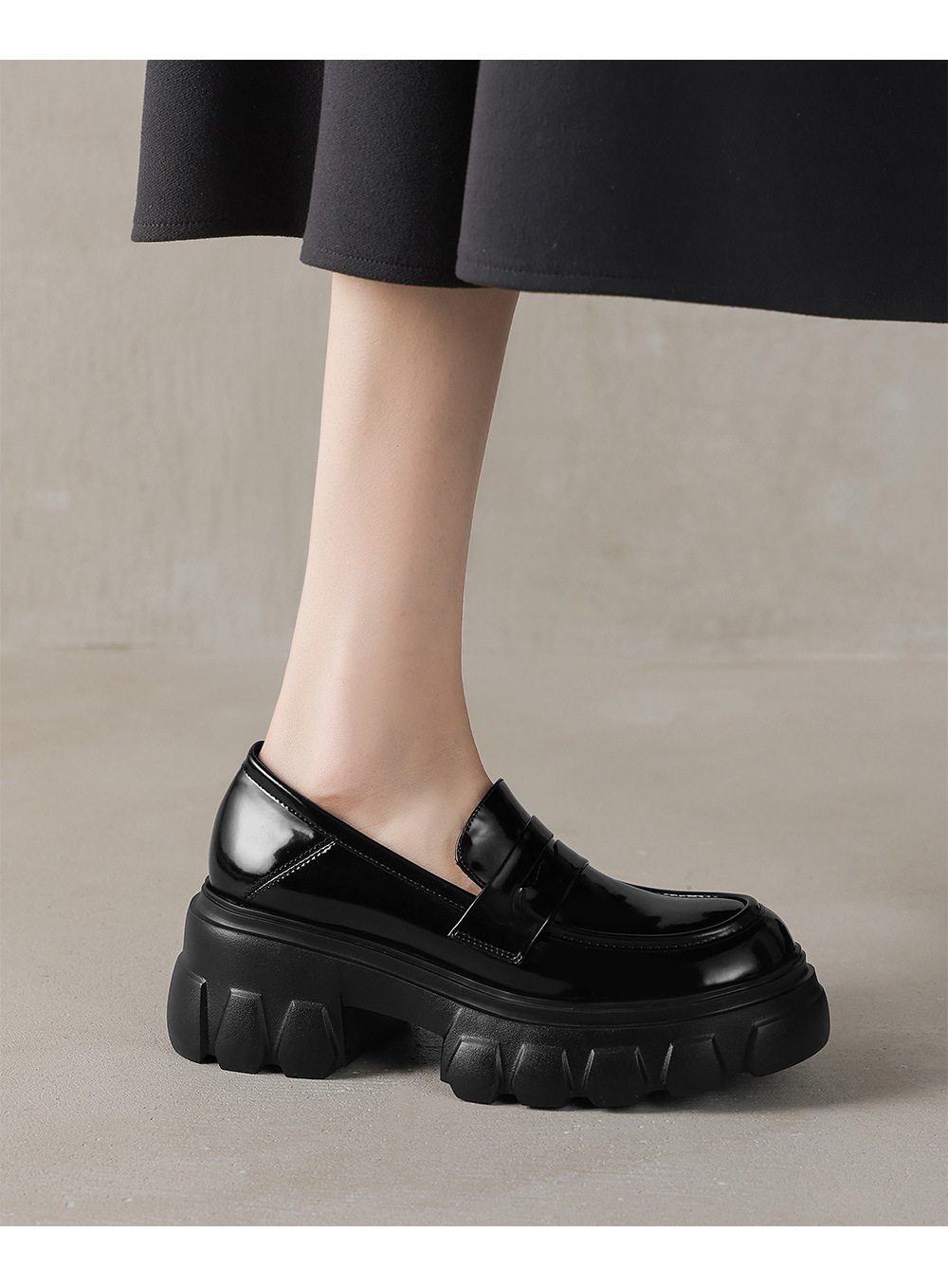 Giày loafer nữ đế xuồng cao gót phong cách Anh quốc cổ điển — đen chi tiết 7