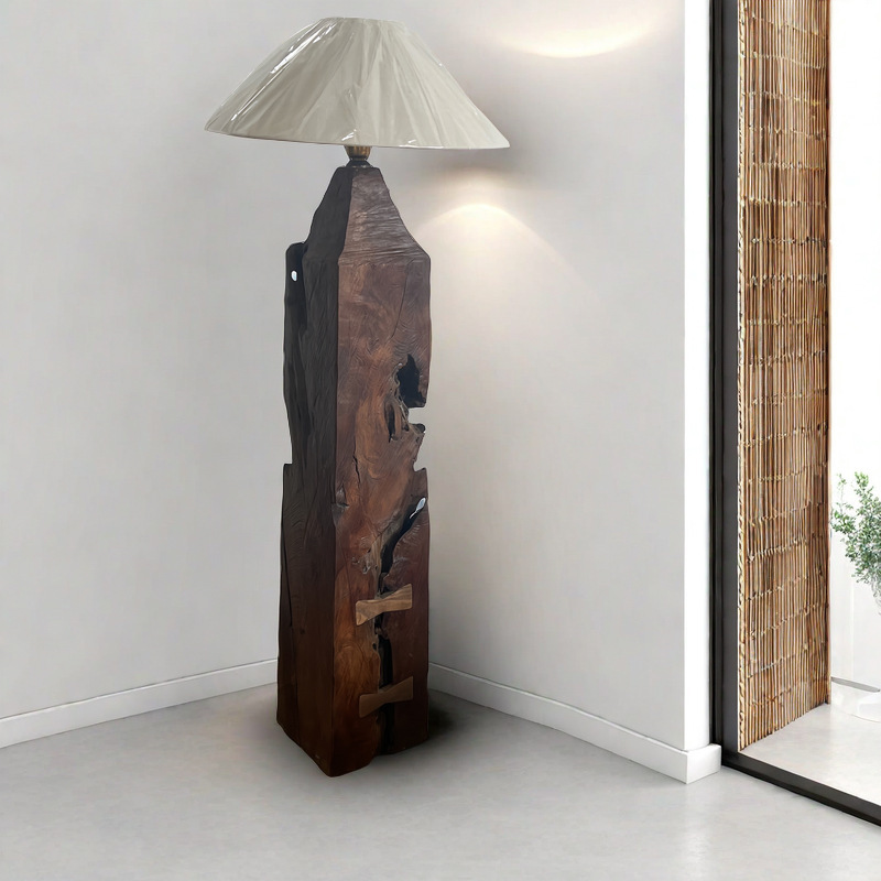 Wabi-Sabi Style Solid Wood Floor Lamp B&B Hotel Living Room Bedroom Personalized Retro Creative Decorative Lamps Good Things List