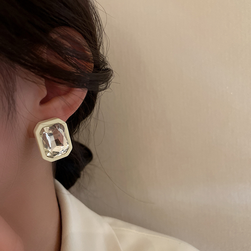 simple geometric rectangular spray paint glass diamond gemstone earrings