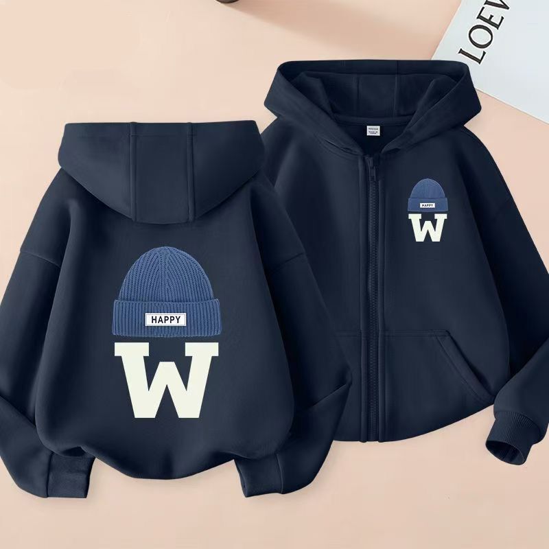 Boys' Autumn Casual Zip-Up Jacket, Medium and Large Children's Autumn and Winter Fleece Hooded Cardigan, Baby 2025 New Style Top
