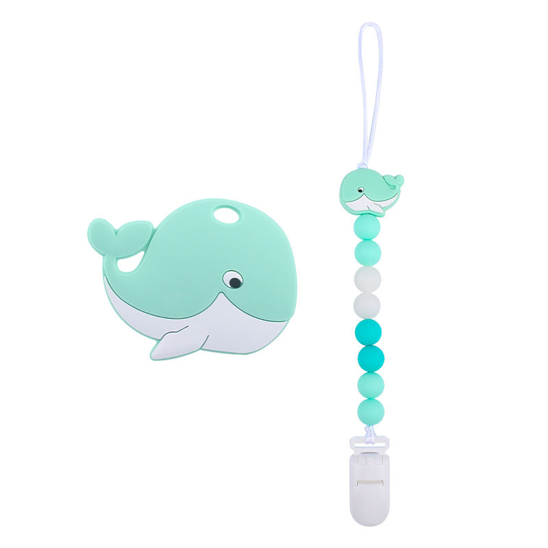 Suministros para bebés de silicona ballena mordedor chupete traje bebé de silicona chupete clip Amazon cadena anti-caída Nuevo